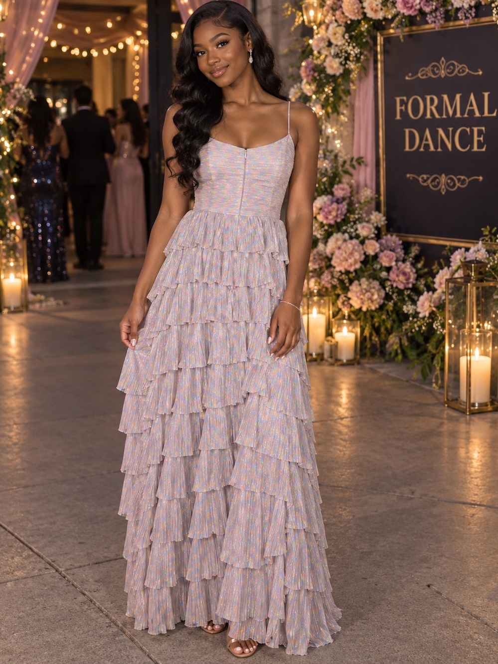Gianni Bini Size 12 Iridescent Tiered Ruffle Formal Prom Maxi Dress NWT